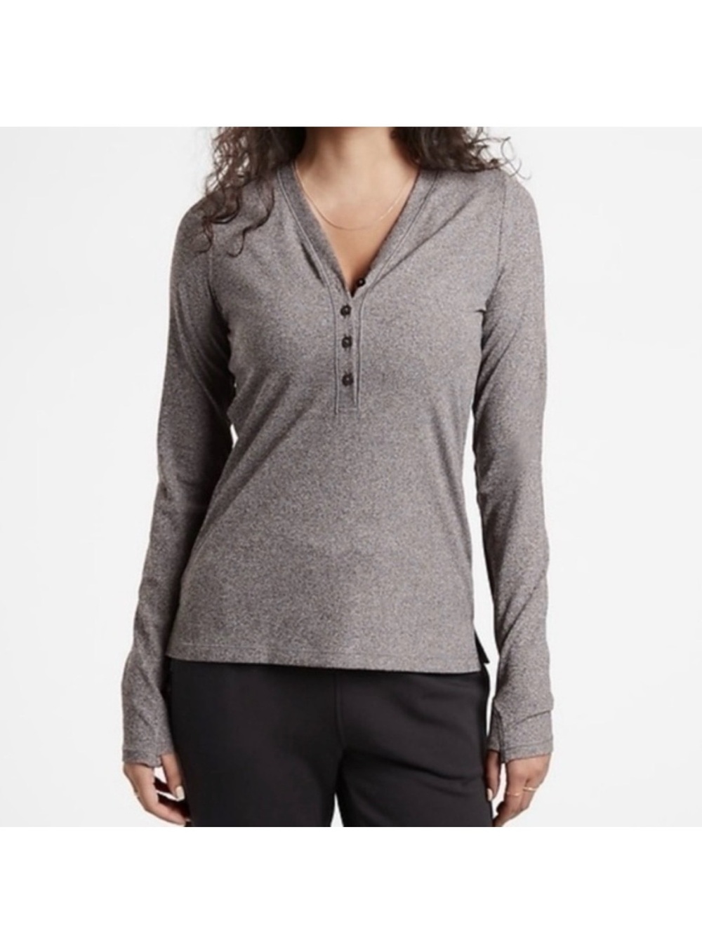 Athleta Uptempo Gray Long-Sleeve Henley Top